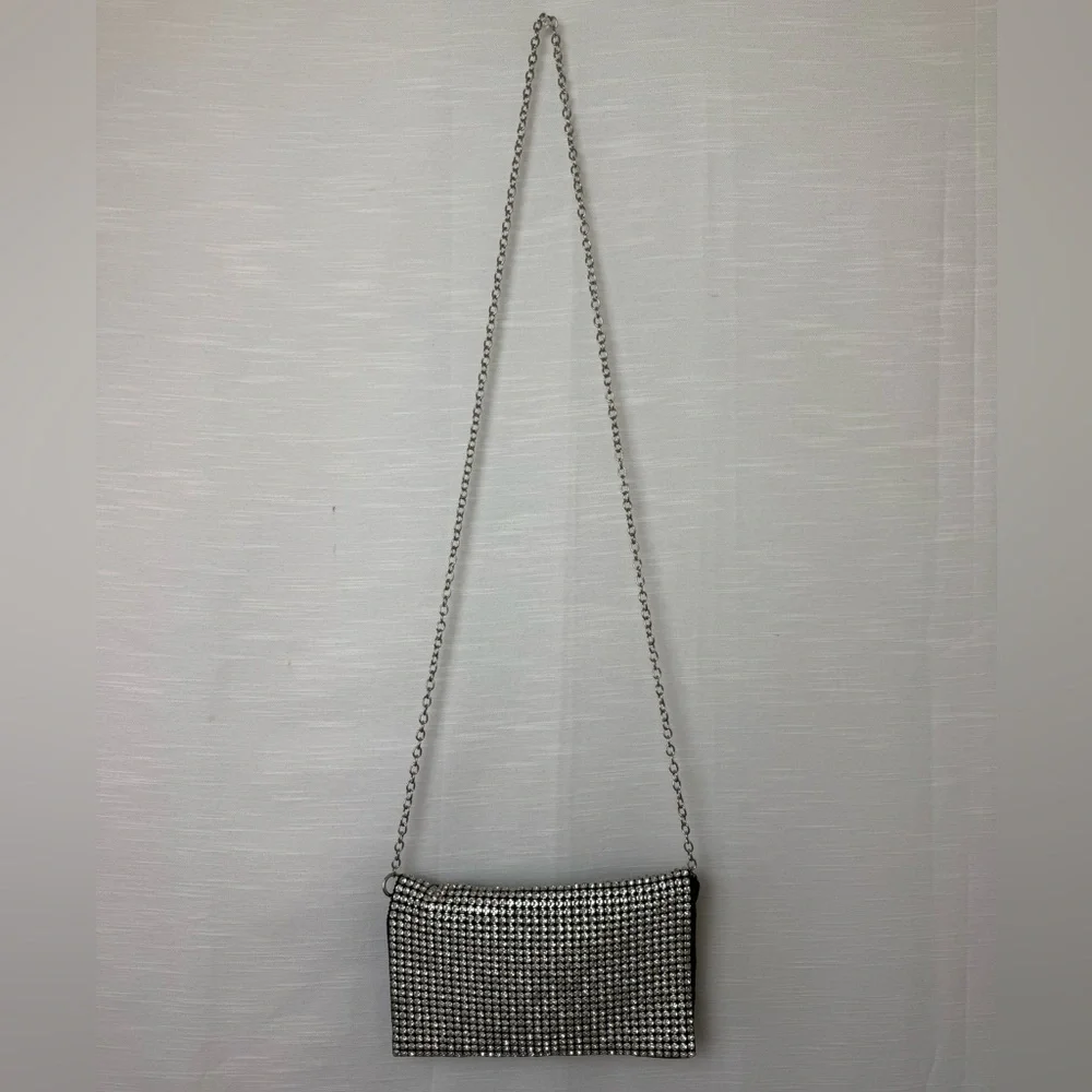 Amber Sceats Stella Rhinestone And Black Satin Crossbody Bag Purse